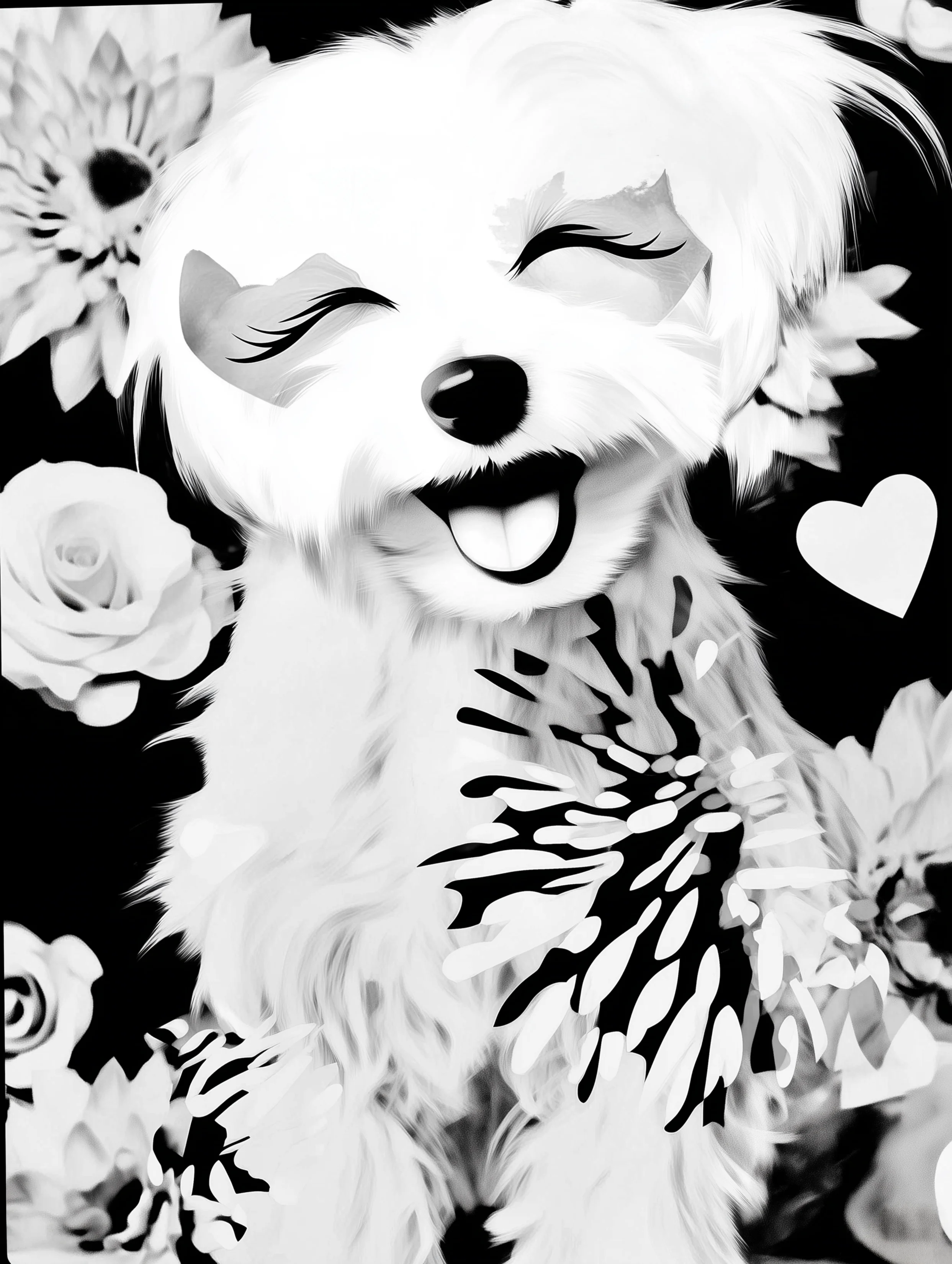 Free printable dog coloring page for adults featuring maltese laughing